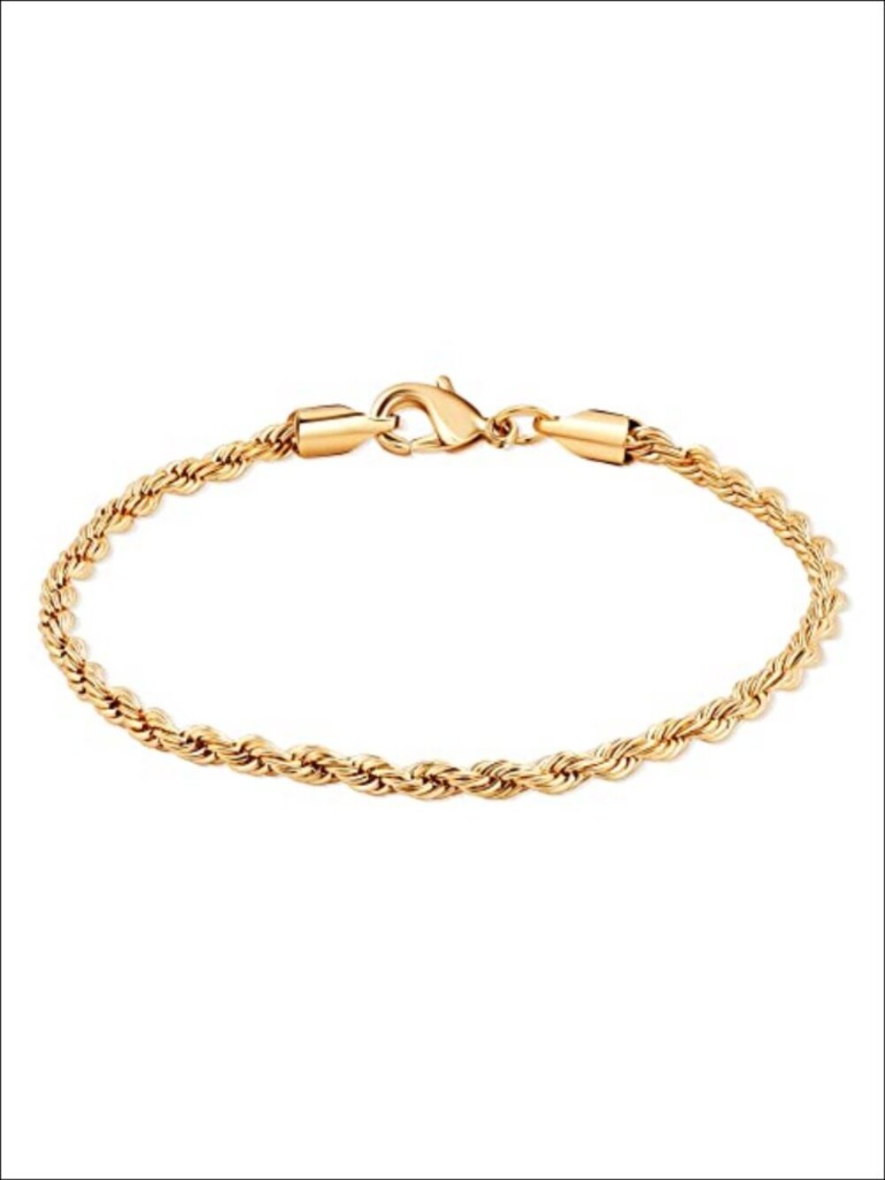 18K Gold Plated Rope Chain Bracelet 7.5 Inch Made In Brazil